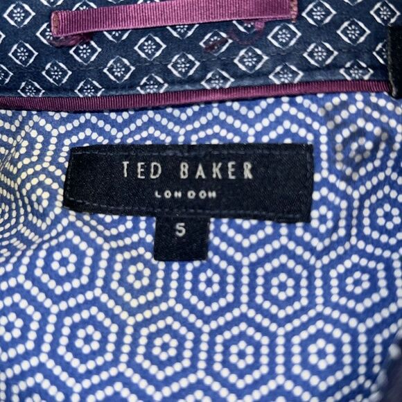 TED BAKER Navy Blue Pinstripe Ulukhot Button Up Shirt-5/XL - Picture 7 of 8